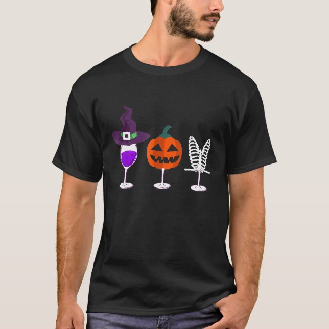Three Glasses Of Wines Tee Funny Halloween Wine Co (Front)