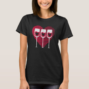 Three Glasses Wine  Heart  Couples Valentine's Day T-Shirt