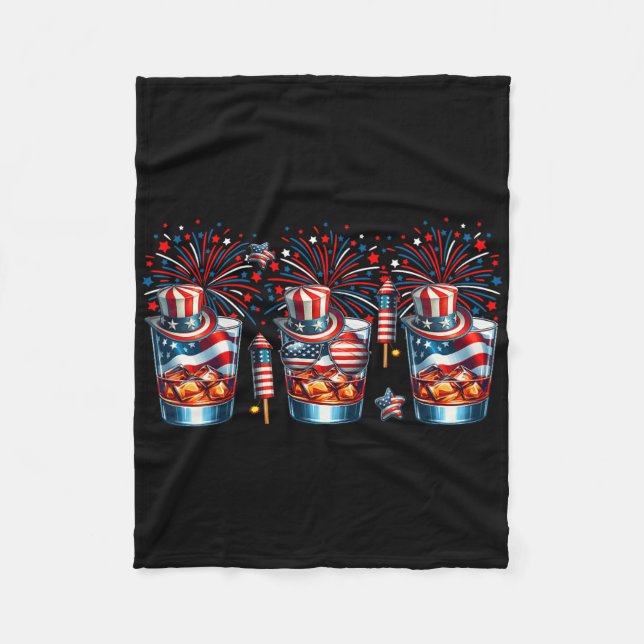 Three Gles Of Bourbon Funny Drinker Patriotic 4th  Fleece Blanket (Front)