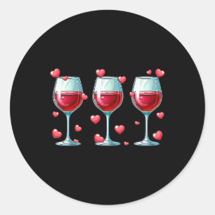 Three Gles Of Wine Valentine's Day Couple Funny Dr Classic Round Sticker