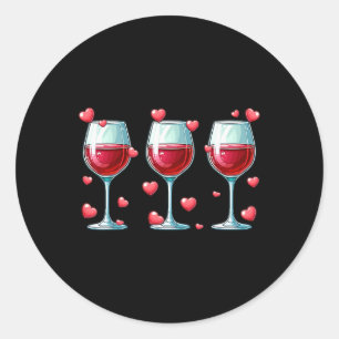 Three Gles Of Wine Valentine's Day Couple Funny Dr Classic Round Sticker