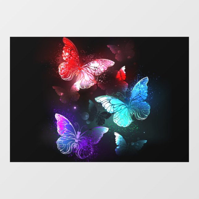 Three Glowing Butterflies on night background (Sheet)