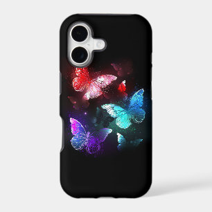 Three Glowing Butterflies on night background