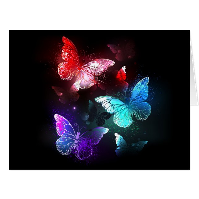 Three Glowing Butterflies on night background (Front Horizontal)