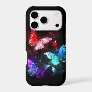 Three Glowing Butterflies on night background