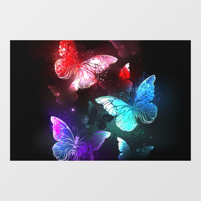 Three Glowing Butterflies on night background (Sheet)