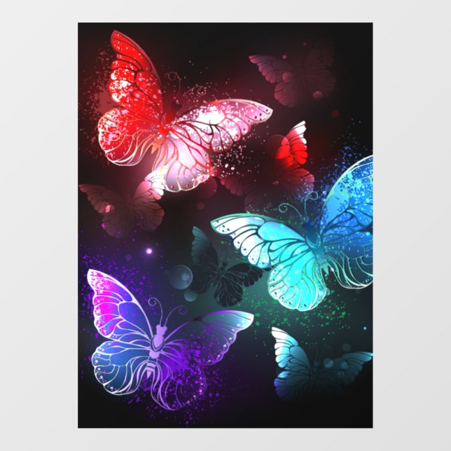 Three Glowing Butterflies on night background (Sheet)