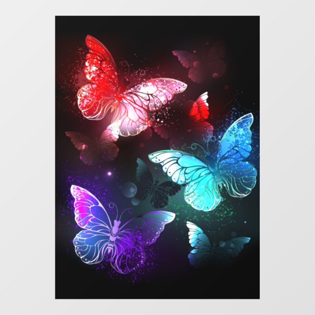 Three Glowing Butterflies on night background (Sheet)
