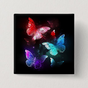 Three Glowing Butterflies on night background 15 Cm Square Badge