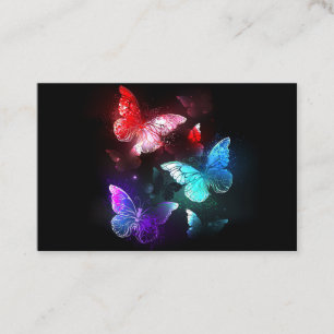 Three Glowing Butterflies on night background Business Card