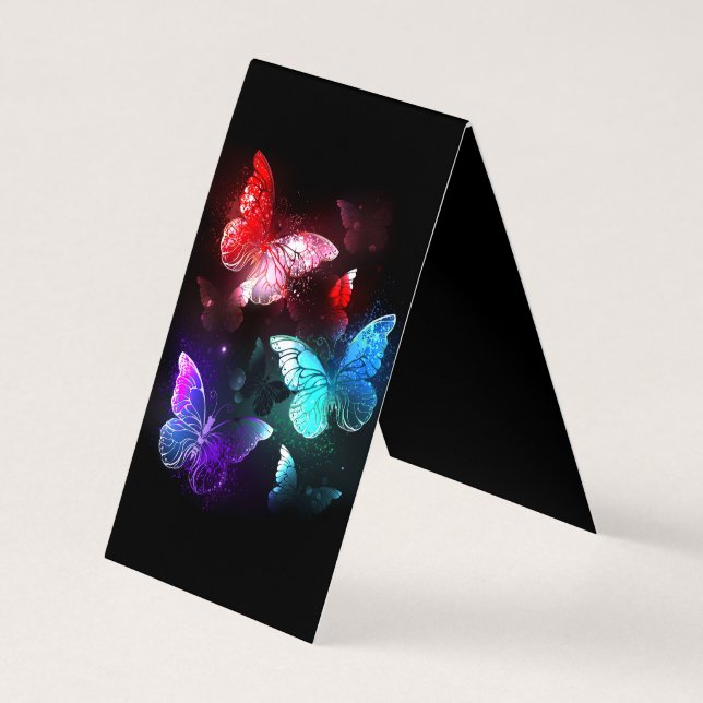Three Glowing Butterflies on night background Business Card (Back)