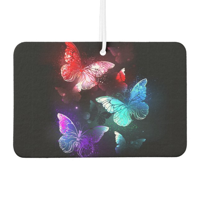 Three Glowing Butterflies on night background Car Air Freshener (Front)
