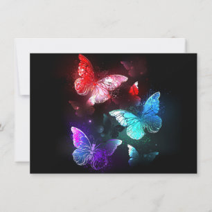 Three Glowing Butterflies on night background Card