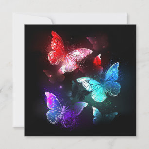Three Glowing Butterflies on night background Card