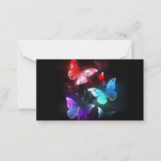 Three Glowing Butterflies on night background Card (Front)