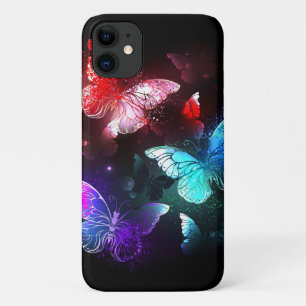 Three Glowing Butterflies on night background iPhone 11 Case