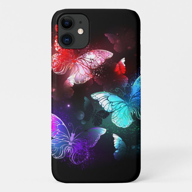 Three Glowing Butterflies on night background Case-Mate iPhone Case (Back)