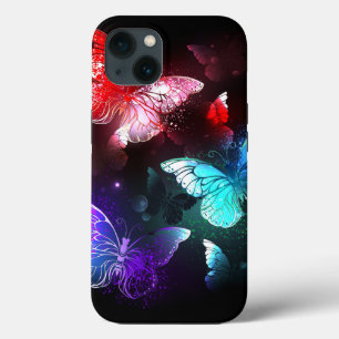 Three Glowing Butterflies on night background iPhone 13 Case