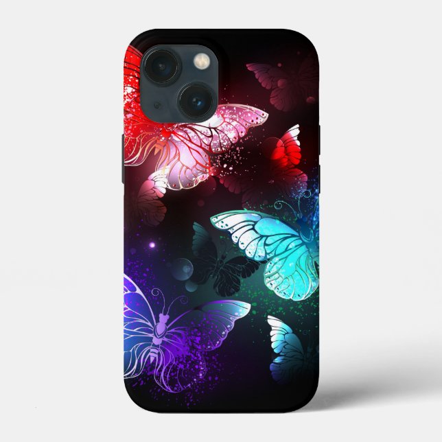 Three Glowing Butterflies on night background Case-Mate iPhone Case (Back)