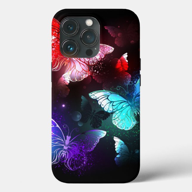 Three Glowing Butterflies on night background Case-Mate iPhone Case (Back)