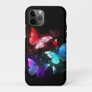 Three Glowing Butterflies on night background iPhone 11 Pro Case