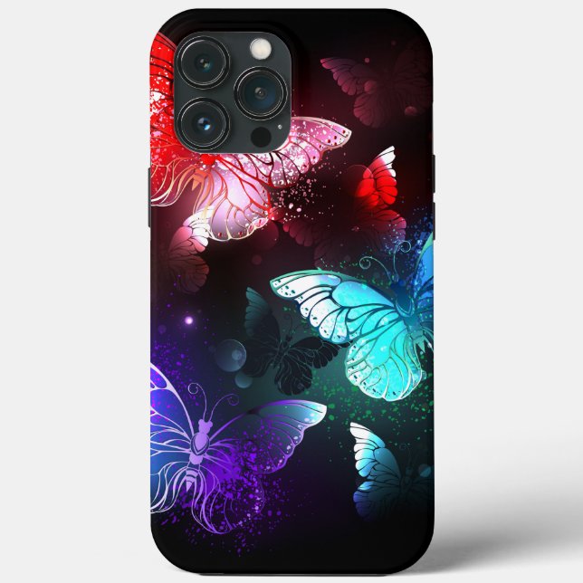 Three Glowing Butterflies on night background Case-Mate iPhone Case (Back)