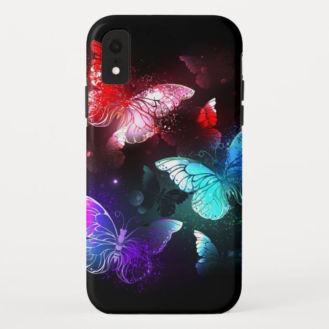 Three Glowing Butterflies on night background Case-Mate iPhone Case (Back)