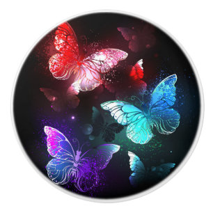 Three Glowing Butterflies on night background Ceramic Knob