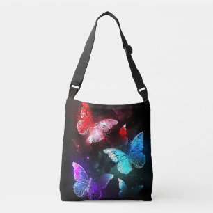 Three Glowing Butterflies on night background Crossbody Bag