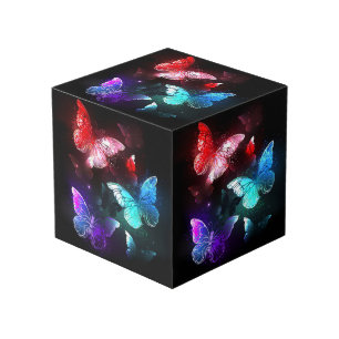 Three Glowing Butterflies on night background Cube