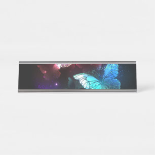 Three Glowing Butterflies on night background Desk Name Plate