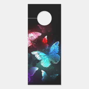 Three Glowing Butterflies on night background Door Hanger