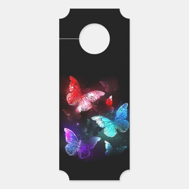 Three Glowing Butterflies on night background Door Hanger (Front)