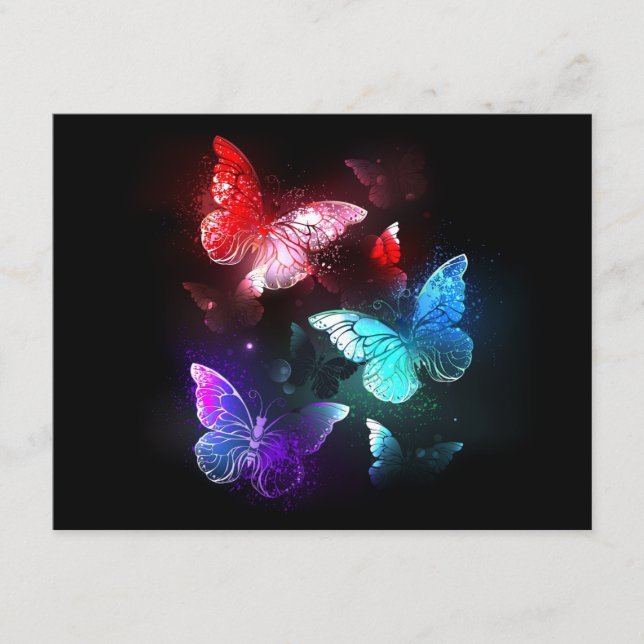 Three Glowing Butterflies on night background Enclosure Card (Front)