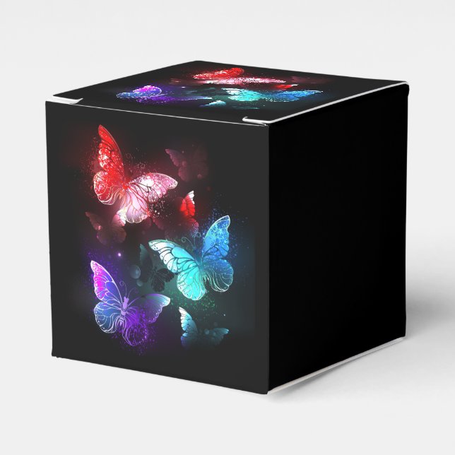 Three Glowing Butterflies on night background Favour Box (Front Side)