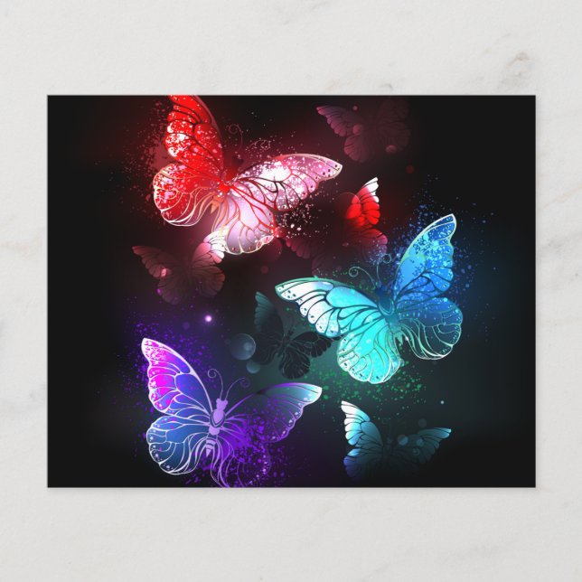 Three Glowing Butterflies on night background Flyer (Front)