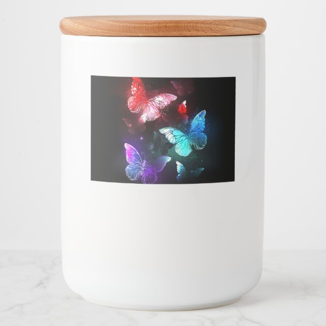 Three Glowing Butterflies on night background Food Label (Front)