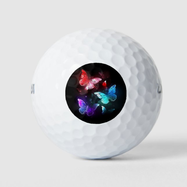 Three Glowing Butterflies on night background Golf Balls (Front)