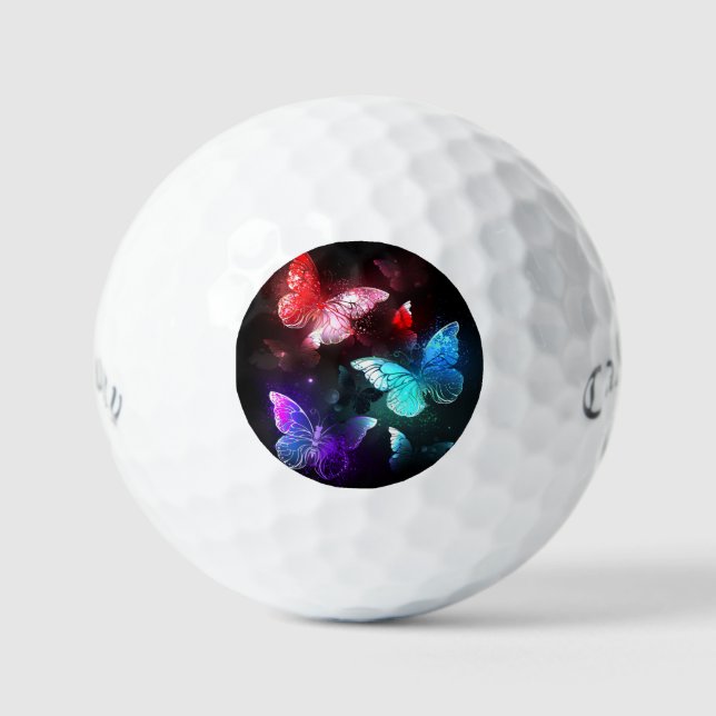 Three Glowing Butterflies on night background Golf Balls (Front)