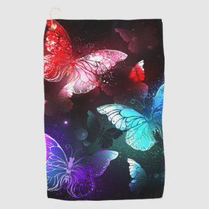 Three Glowing Butterflies on night background Golf Towel