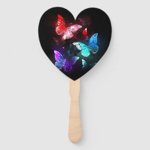Three Glowing Butterflies on night background Hand Fan