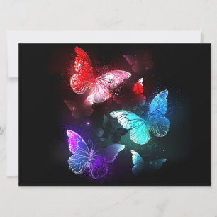 Three Glowing Butterflies on night background Holiday Card