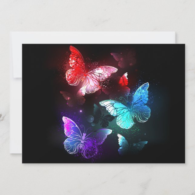 Three Glowing Butterflies on night background Holiday Card (Front)