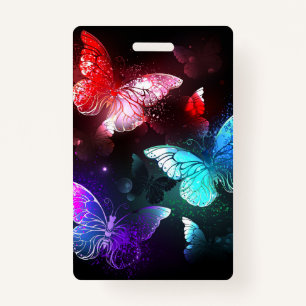 Three Glowing Butterflies on night background ID Badge