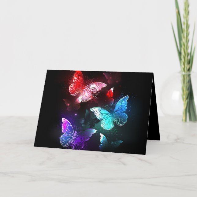 Three Glowing Butterflies on night background Invitation (Front)