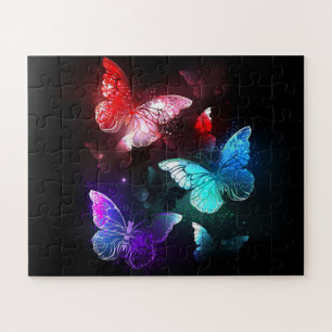 Three Glowing Butterflies on night background Jigsaw Puzzle