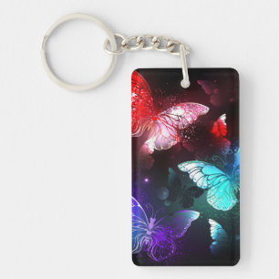 Three Glowing Butterflies on night background Key Ring