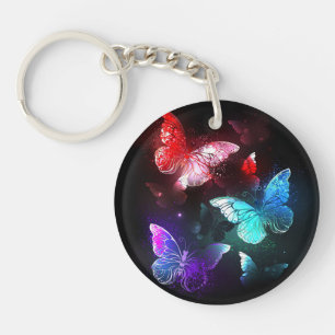 Three Glowing Butterflies on night background Key Ring
