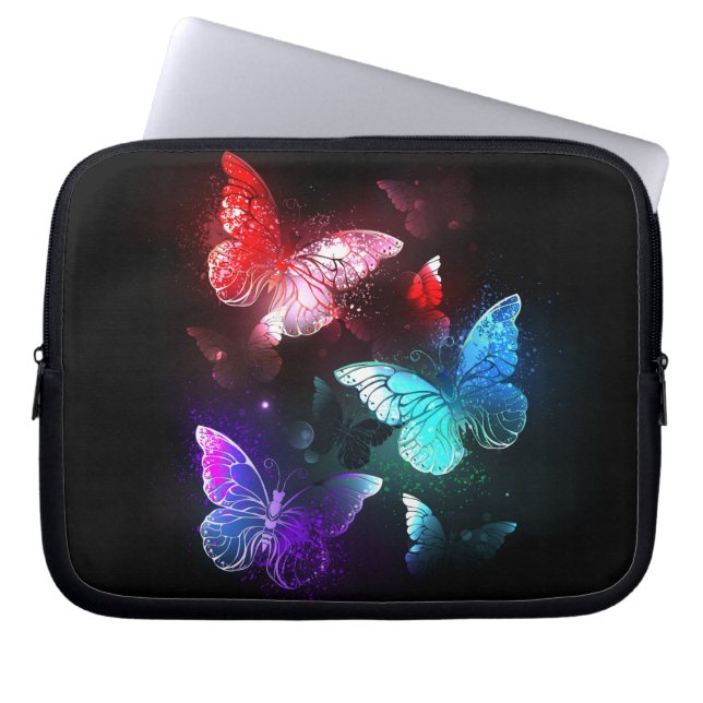 Three Glowing Butterflies on night background Laptop Sleeve (Front)