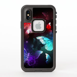Three Glowing Butterflies on night background